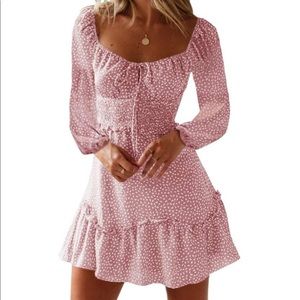 Womens Smocked Dress Ruffle Floral Tie Front Boho